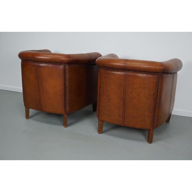 Vintage Dutch Cognac Colored Leather Club Chairs, Set of 2 For Sale - Image 14 of 18