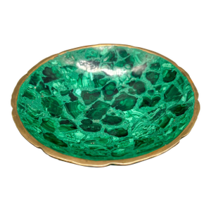 Organic Modern Green Malachite and Brass Bowl/ Vide Roche