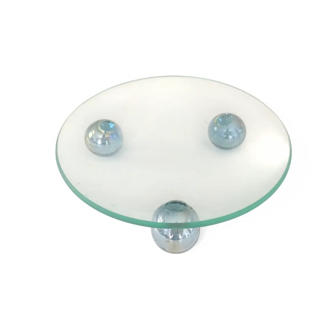 Vintage Postmodern Pedestal Glass Candle Stands Risers With Tripod Iridescent Orb Bases- Set of 2 For Sale In Charlotte - Image 6 of 7