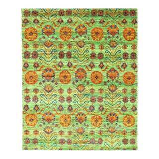 9x12 Green Hand-Knotted Silk Floral Constellations Oriental Modern Carpet Rug For Sale