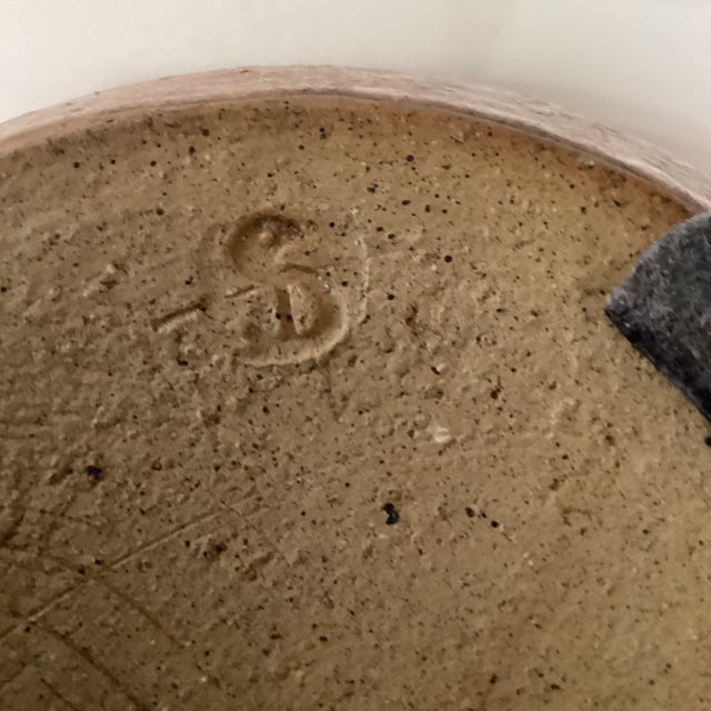 Contemporary Tall Stoneware Vessel /Jug Textured Surface Covered in Oak Ash Glaze Stamped on Bottom For Sale - Image 11 of 12