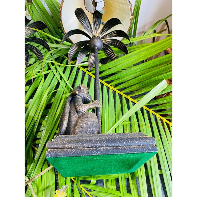 Monkey Lamps With Tole Palm Trees & Wicker Shades - a Pair For Sale - Image 10 of 10