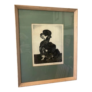 1940’s French Poodle Dog Portrait Engraving by John C James, Framed For Sale