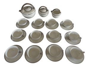 Belle Époque Porcelain Tea Service with Silver Trim by Charles Ahrenfeldt for Limoges, 1890s, Set of 27