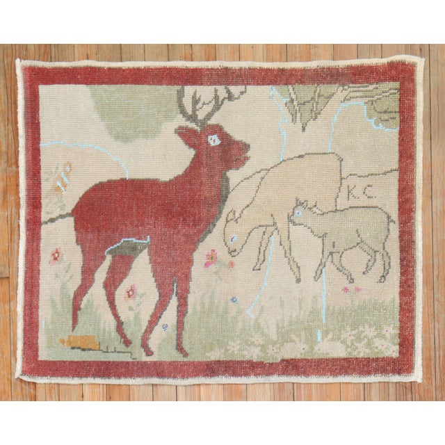 Textile Vintage Animal Pictorial Turkish Rug - 2'7" x 3'3" For Sale - Image 7 of 18