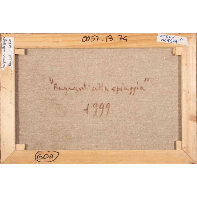 Pino Romanò, Bathers on the Beach, Oil Painting, 1999 For Sale - Image 4 of 5