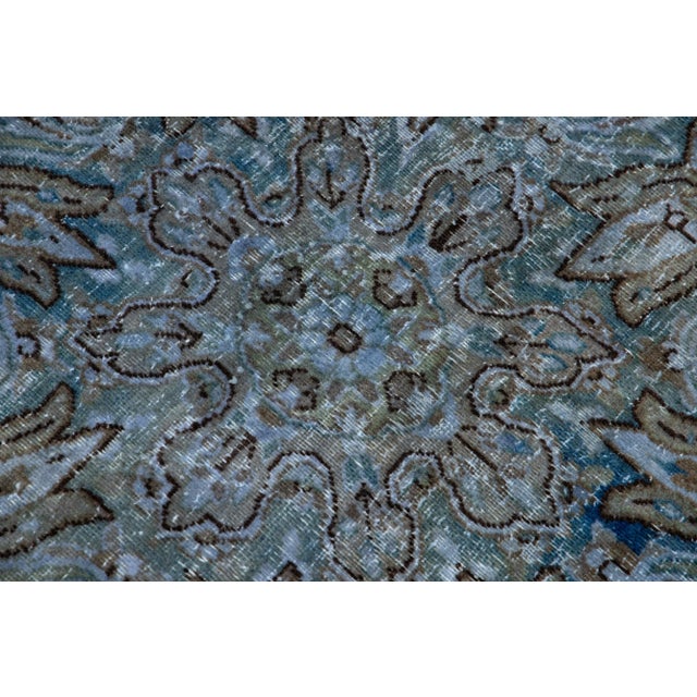 Vintage Persian Overdyed Handmade Medallion Blue Wool Rug For Sale - Image 4 of 11