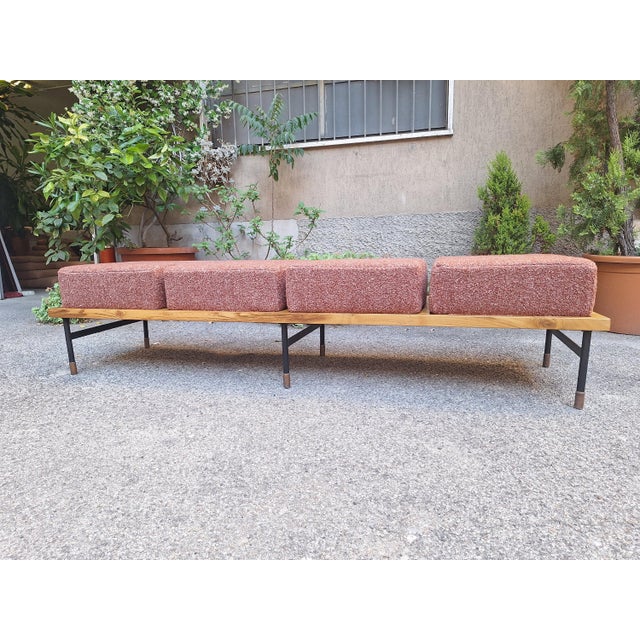 Azucena Large Francesco Giuseppe Series Bench with Brick Bouclé Seat by Luigi Caccia Dominioni for Azucena, 1950s For Sale - Image 4 of 16