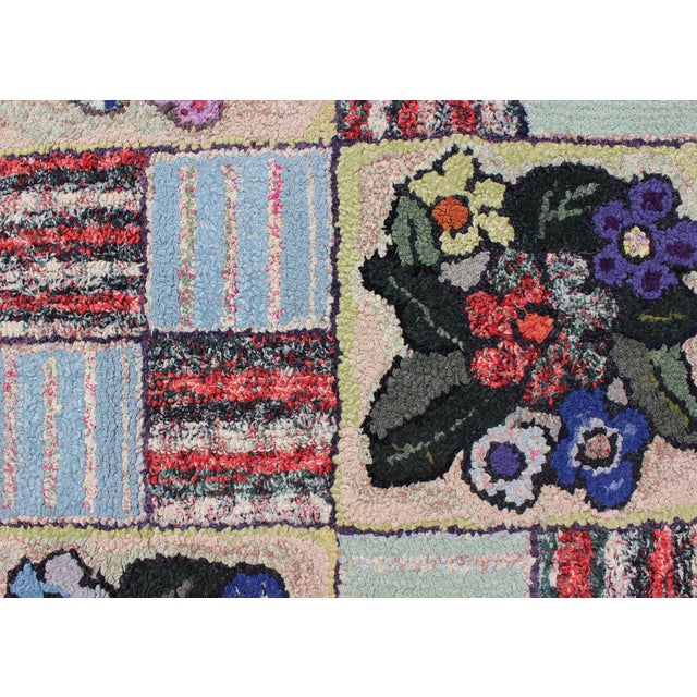 Checkerboard Vintage American Hooked Rug With Geometric and Floral Designs 3'1"x4'8" For Sale In Atlanta - Image 6 of 7