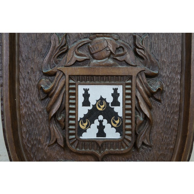 Vintage Black Forest Style Mahogany Carved Coat of Arms Wall Plaque Walter 16" For Sale - Image 6 of 9