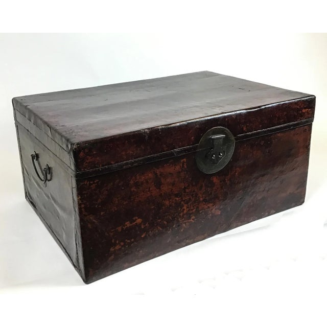 Chinese Antique Leather Trunk For Sale - Image 13 of 13