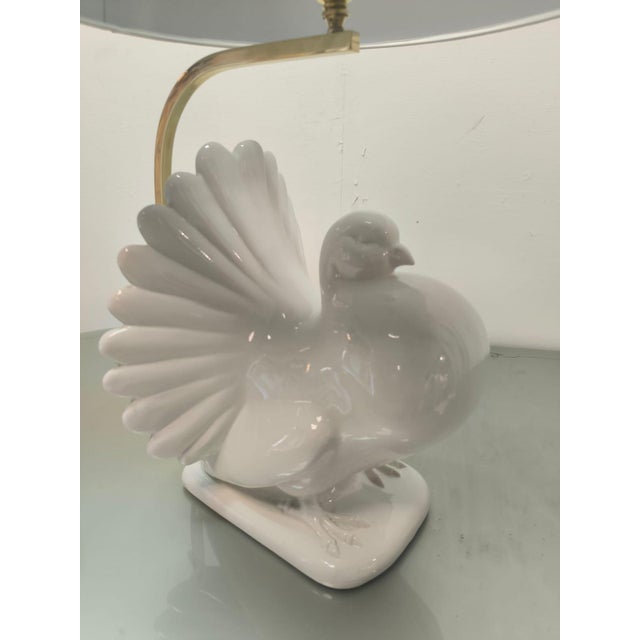 Textile Pigeon-Shaped Porcelain Lamp with Fabric Lampshade, 1970s For Sale - Image 7 of 18