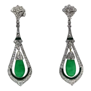 Jade Enamel Diamond Long Earrings - 2 Pieces