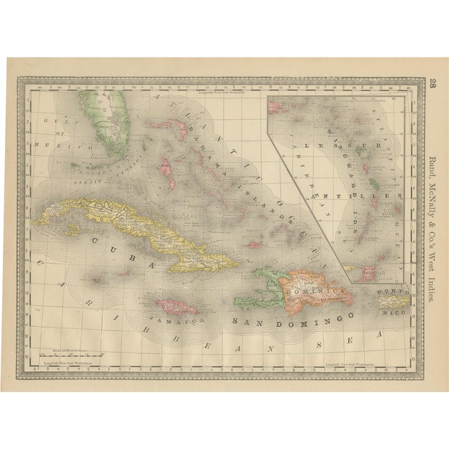 Antique Caribbean Map by Rand McNally, 1888 For Sale