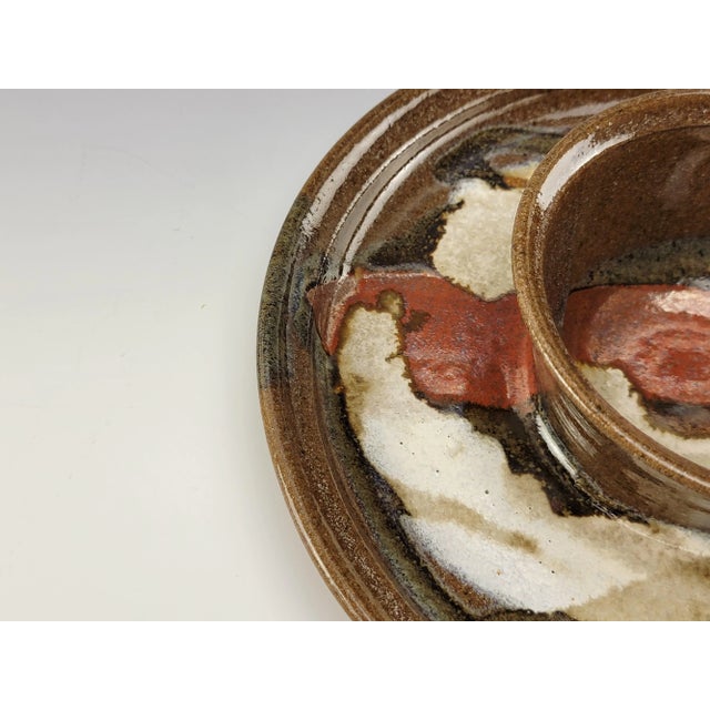 Ceramic 1980s Studio Art Stoneware Pottery Chip and Dip Serving Tray, Signed For Sale - Image 7 of 10