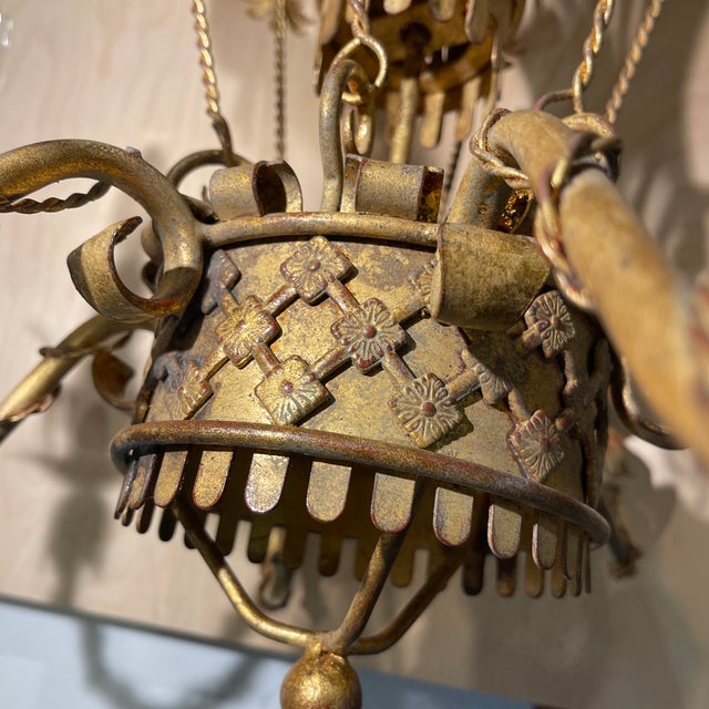 Extremely Rare Italian Gilt Iron Hot Air Balloon Chandelier, Sculptural Statement Lighting, Mid-20th Century For Sale - Image 4 of 12