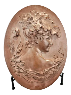 Vintage Hand Sculptured Terracotta Plaque Victorian Woman Signed Shields