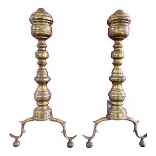 Antique Brass and Iron Fireplace Andirons - Pair For Sale