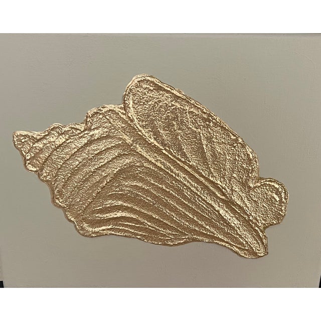 Gold & Beige Seashell Canvas Art Collection Trio, Designed by Cheryl P. Kohloff For Sale - Image 4 of 6