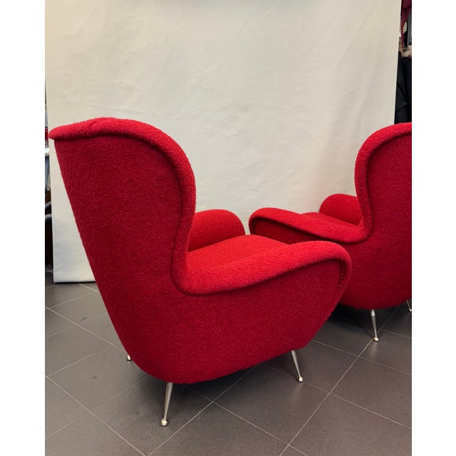 Set of Armchairs in Red Bouclè, 1950s For Sale - Image 11 of 13