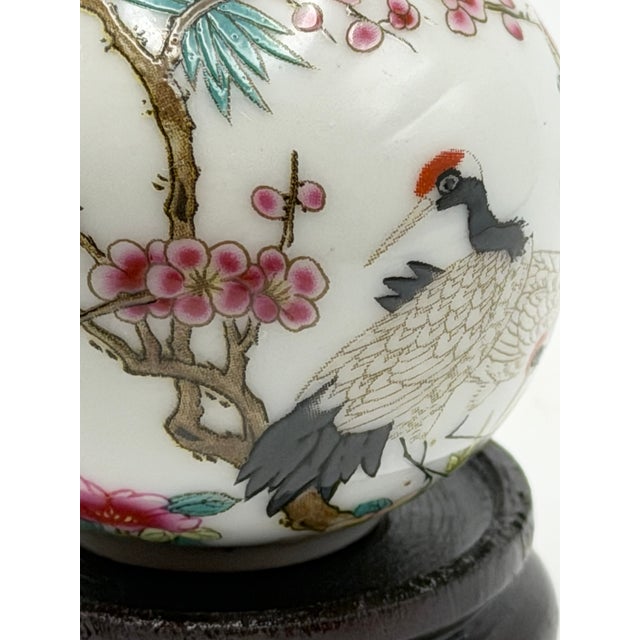 Painted Porcelain Snuff Bottle With Red Crested Cranes and Plum Blossoms For Sale - Image 14 of 14