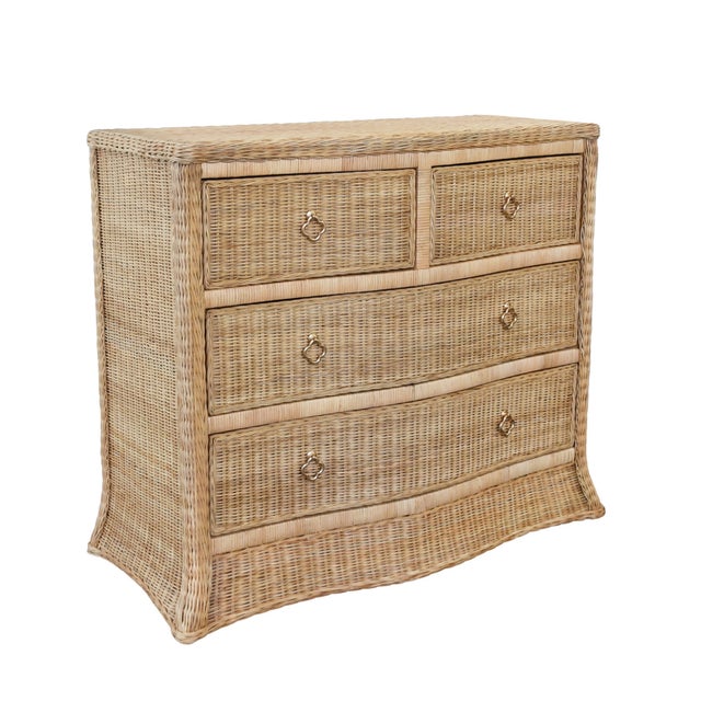Rustic Matthew Izzo Home Celine Four Drawer Woven Rattan Chest With Satin Brass Drawer Pulls and Soft Slide Drawers For Sale - Image 3 of 12