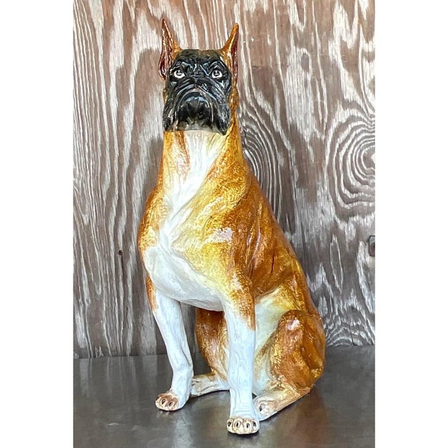 Vintage Boho Italian Glazed Ceramic Boxer For Sale - Image 9 of 13