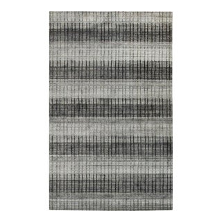 Gray Modern Striped Hand-Knotted Wool and Viscose Rug 5x8 For Sale
