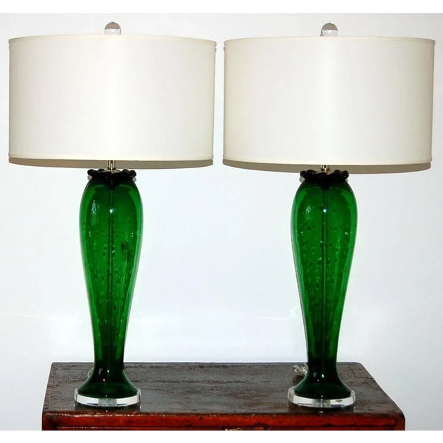 Mid-Century Modern Vintage Murano Glass Lamps Green For Sale - Image 3 of 7