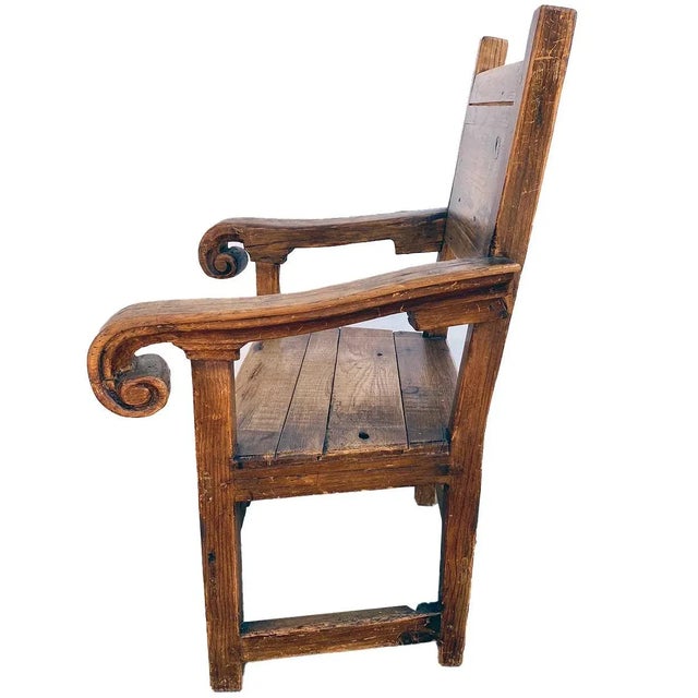 Large Vintage Mexican Spanish Colonial Style Pine Armchair For Sale In Denver - Image 6 of 9
