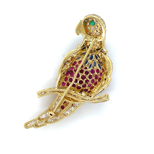Modern Vintage Diamond and Multigem Parrot Brooch, 18k For Sale - Image 3 of 5