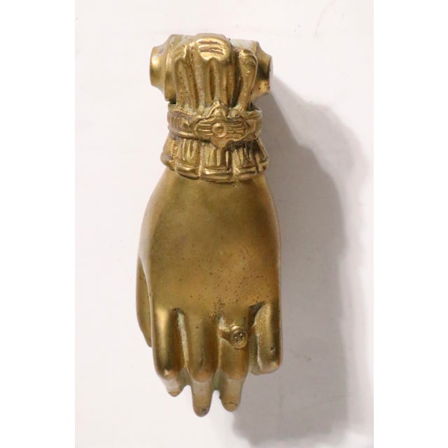 Brass Antique Victorian Brass Hand Door Knocker For Sale - Image 8 of 11