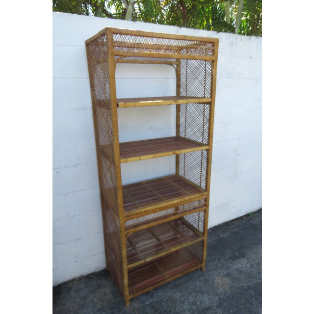 Wood Bamboo Wicker Rattan Display Shelving Etageres Set of Two 6159 For Sale - Image 7 of 18