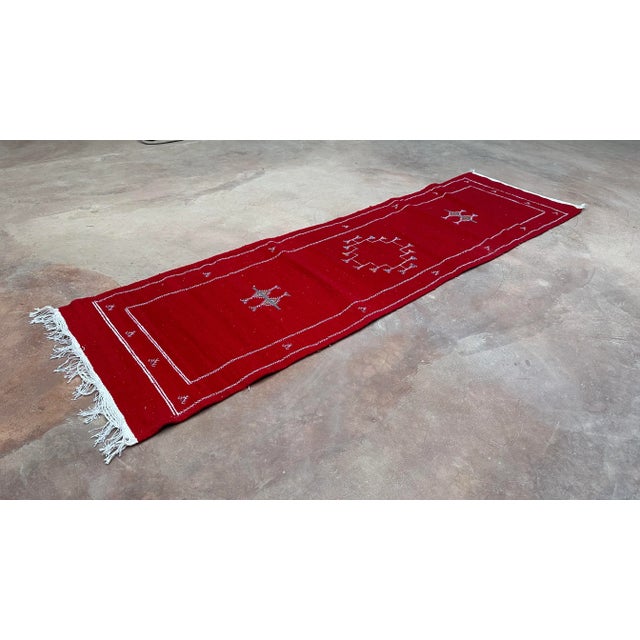 Moroccan Flatwoven Moroccan Red Runner Kilim Rug - 7.9 X 2.2 Ft For Sale - Image 3 of 9