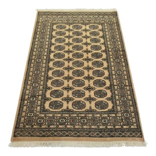 Bokhara Rug 4’3” X 6’2” Beige Wool Tribal Hand-Knotted Oriental Carpet For Sale