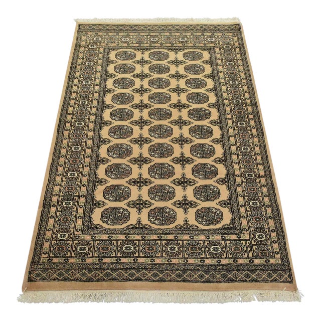 Bokhara Rug 4’3” X 6’2” Beige Wool Tribal Hand-Knotted Oriental Carpet For Sale