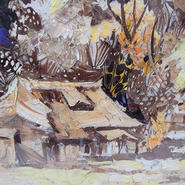 Late 20th Century Late 20th Century Original Taxidermy Artwork Asian Landscape Made of Real Butterfly Wings in White Frame For Sale - Image 5 of 8