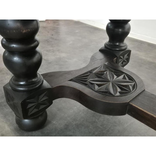 Breton Extendable Table in Carved Oak with Parquet Top For Sale - Image 12 of 14