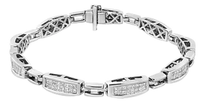 14K White Gold 2.00 Cttw Invisble-Set Princess Diamond Link Bracelet (I1-I2 Clarity, I-J Color) - 7.25"