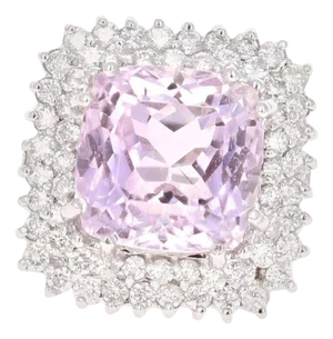 15.62 Carat Kunzite Diamond 14 Karat White Gold Cocktail Ring, Size 7