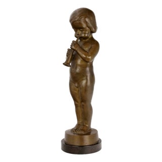 Hans Harders, Boy Playing the Shawm, 1920s, Bronze For Sale