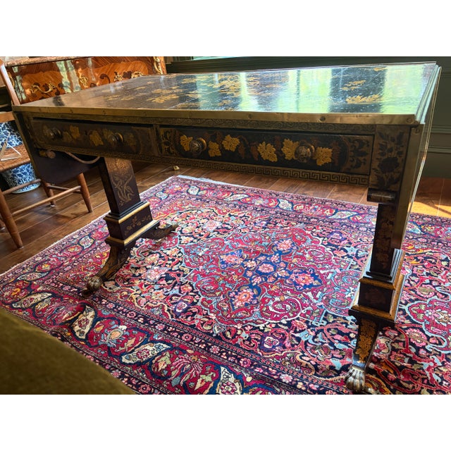 Early 19th Century Regency Brass-Mounted Black Lacquer and Parcel-Gilt Chinoiserie Sofa Table For Sale - Image 12 of 12