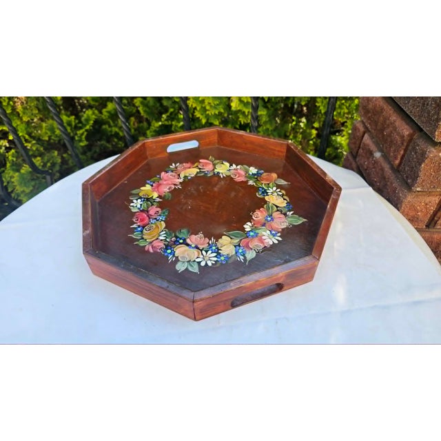 Wooden tray, painted, 1950s-1970s, dimensions: height: 4.5 cm, diameter: 43.5 cm.