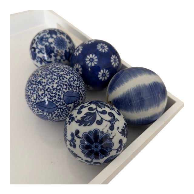Blue White Chinoiserie Spheres, S/5 For Sale