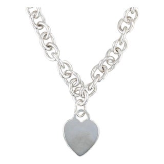 1990s Engravable Tiffany Id Heart Tag Necklace Sterling Silver 16" Cable Chain For Sale