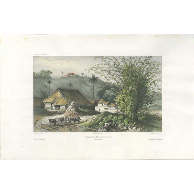After B. Lauvergne, Singapore Environs View, French Exploration, Lithograph, 1845 For Sale