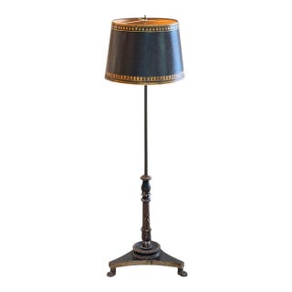 1950s Painted Floor Lamp With Tole-Style Shade and Carved Paw-Foot Base For Sale