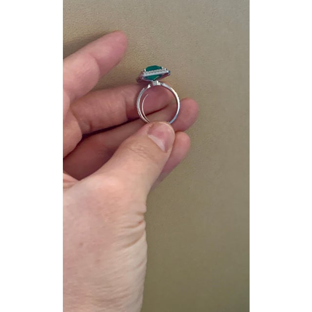 4 Carat Emerald Cut Colombian Emerald and Diamond Platinum Ring Estate For Sale In New York - Image 6 of 18