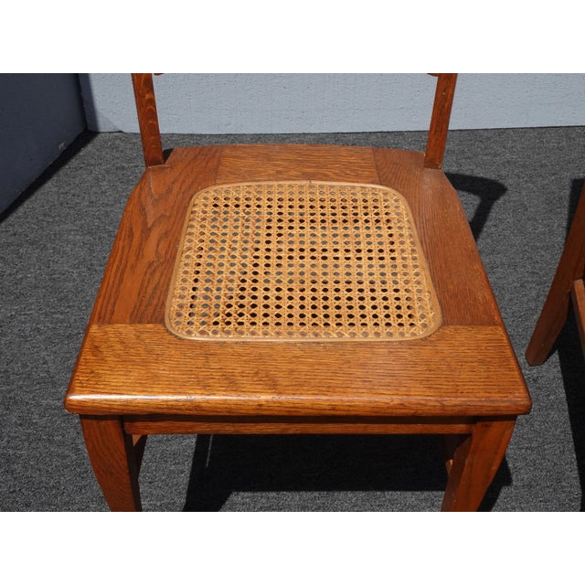 Pair Vintage French Country Oak Cane Side Chairs For Sale - Image 4 of 12