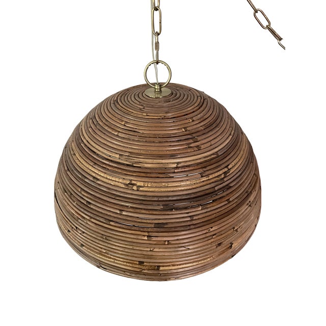 Mid-Century Modern 1970s Gabriella Crespi Rattan Italian Light Pendant For Sale - Image 3 of 4